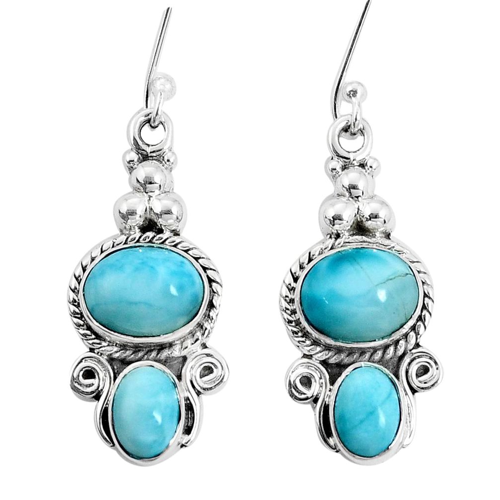 9.42cts natural blue larimar 925 sterling silver dangle earrings jewelry p30649
