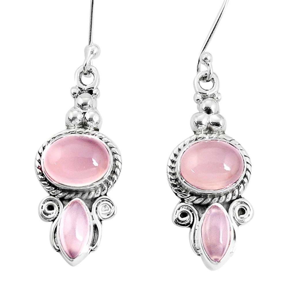 9.42cts natural pink rose quartz 925 sterling silver dangle earrings p30652