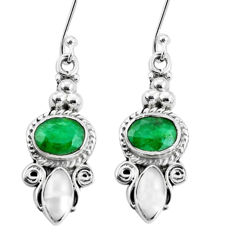 8.03cts natural green emerald white pearl 925 silver dangle earrings p30653