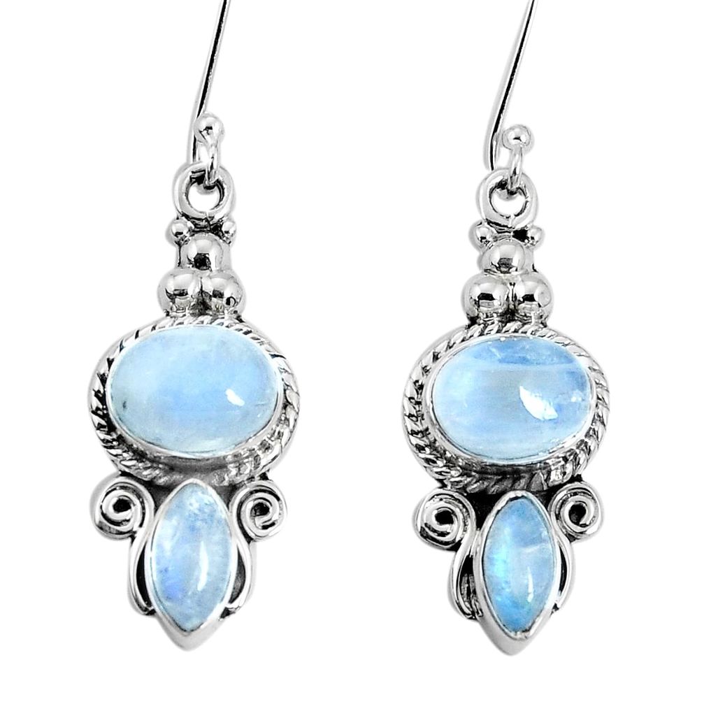 925 sterling silver 9.03cts natural rainbow moonstone dangle earrings p30657