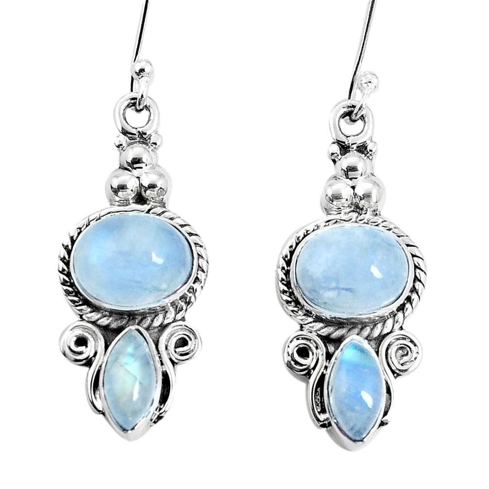 925 sterling silver 9.63cts natural rainbow moonstone dangle earrings p30660