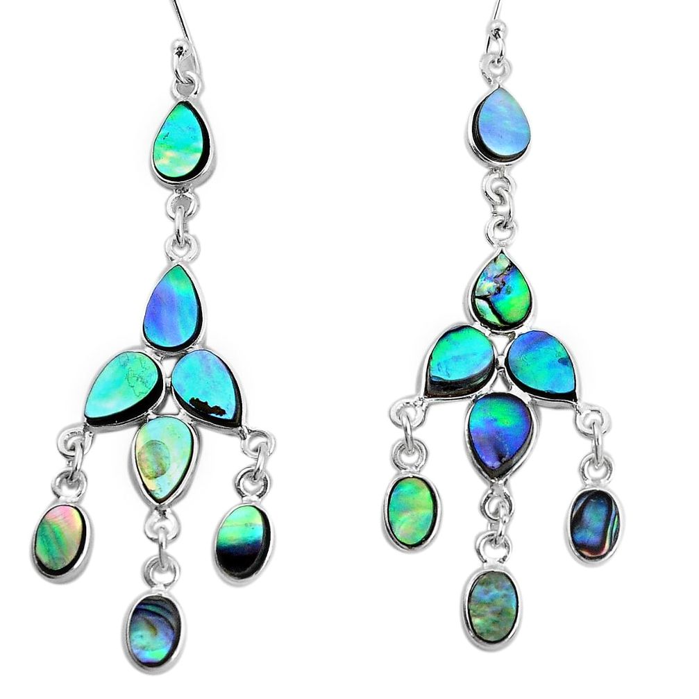 15.39cts natural green abalone paua seashell silver chandelier earrings p31042