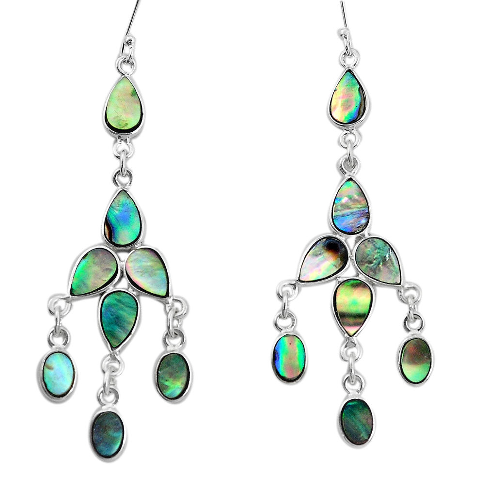 14.42cts natural green abalone paua seashell silver chandelier earrings p31044