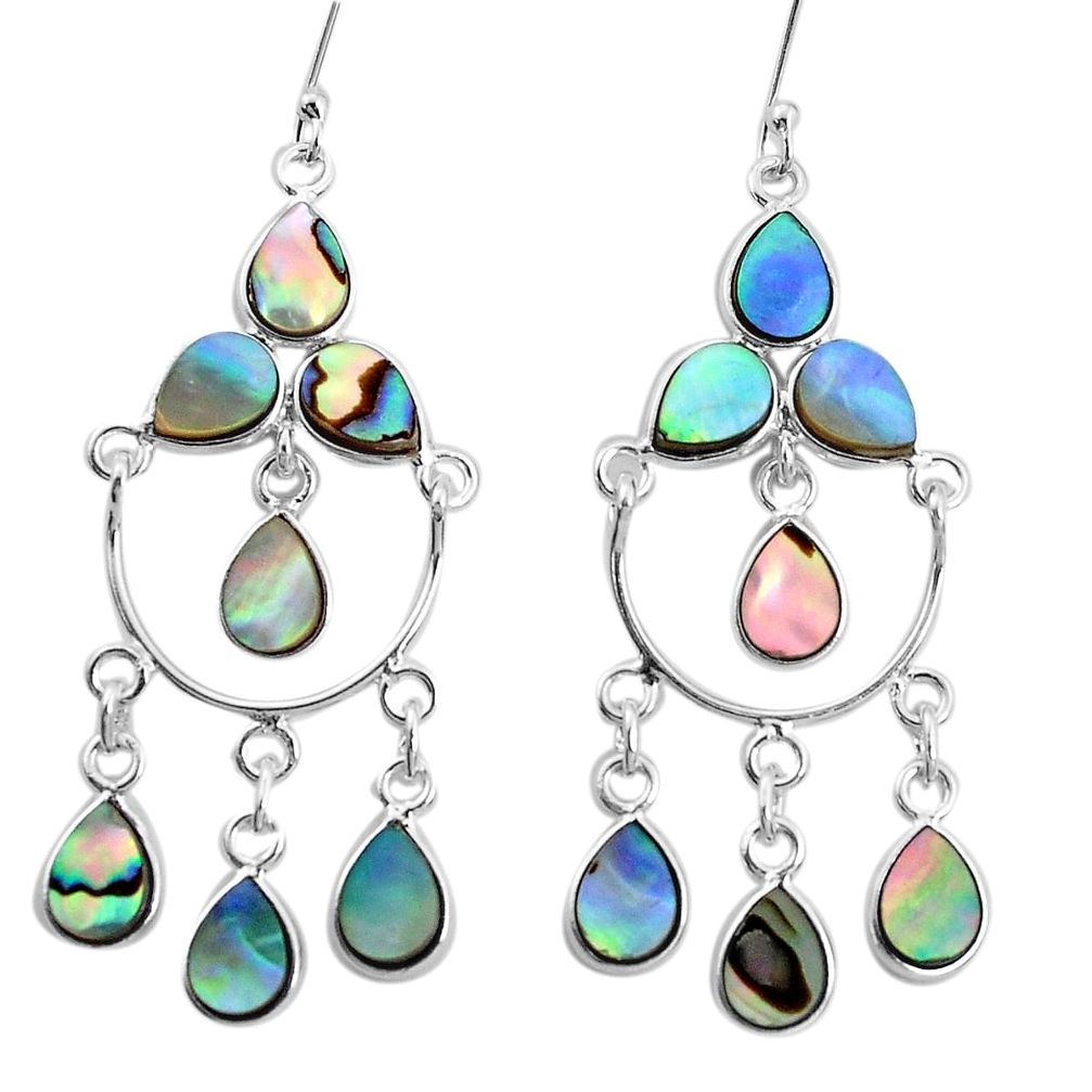 16.17cts natural green abalone paua seashell silver chandelier earrings p31050