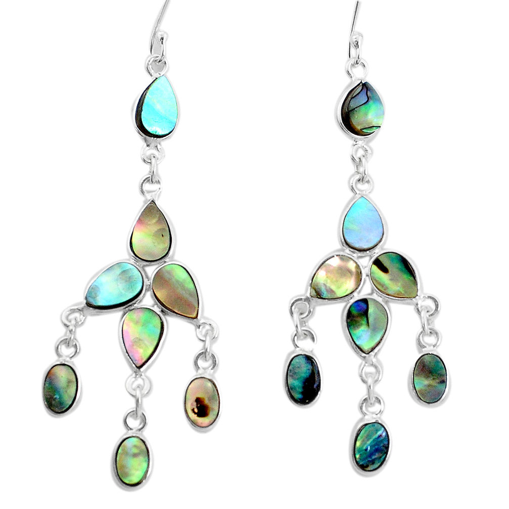 925 silver natural green abalone paua seashell chandelier earrings p31051