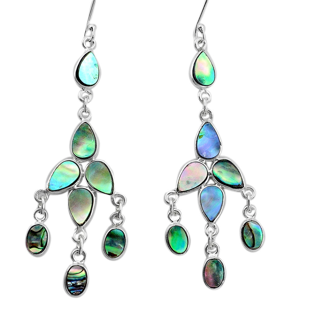 14.40cts natural green abalone paua seashell silver chandelier earrings p31052