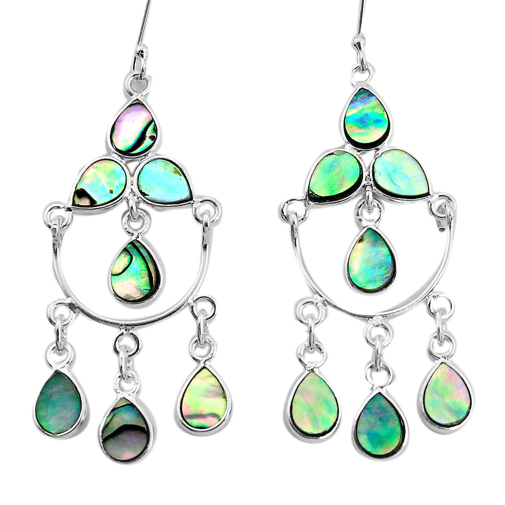 15.85cts natural green abalone paua seashell silver chandelier earrings p31053