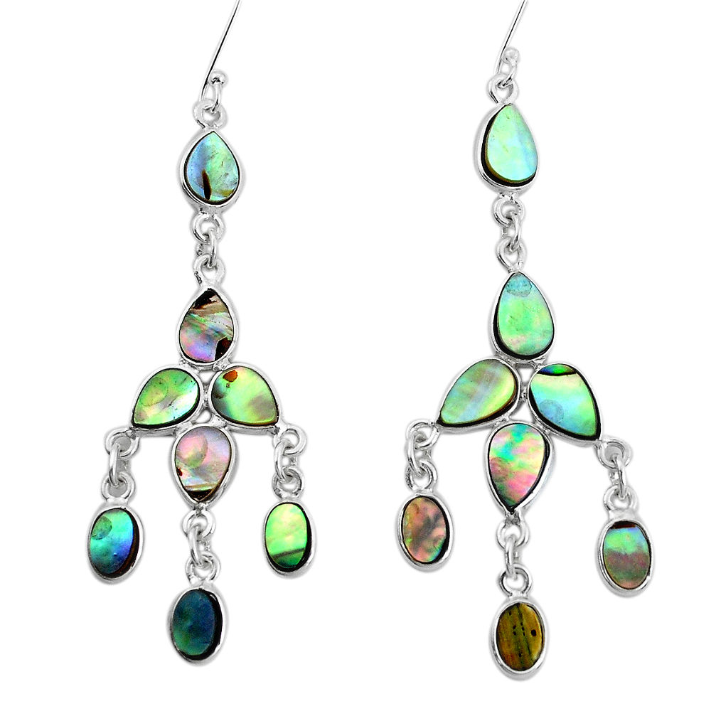 14.44cts natural abalone paua seashell 925 silver chandelier earrings p31063