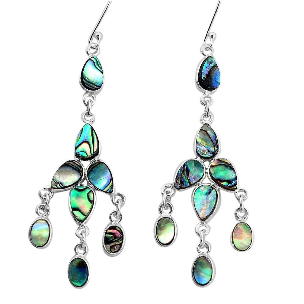 14.93cts natural abalone paua seashell 925 silver chandelier earrings p31067