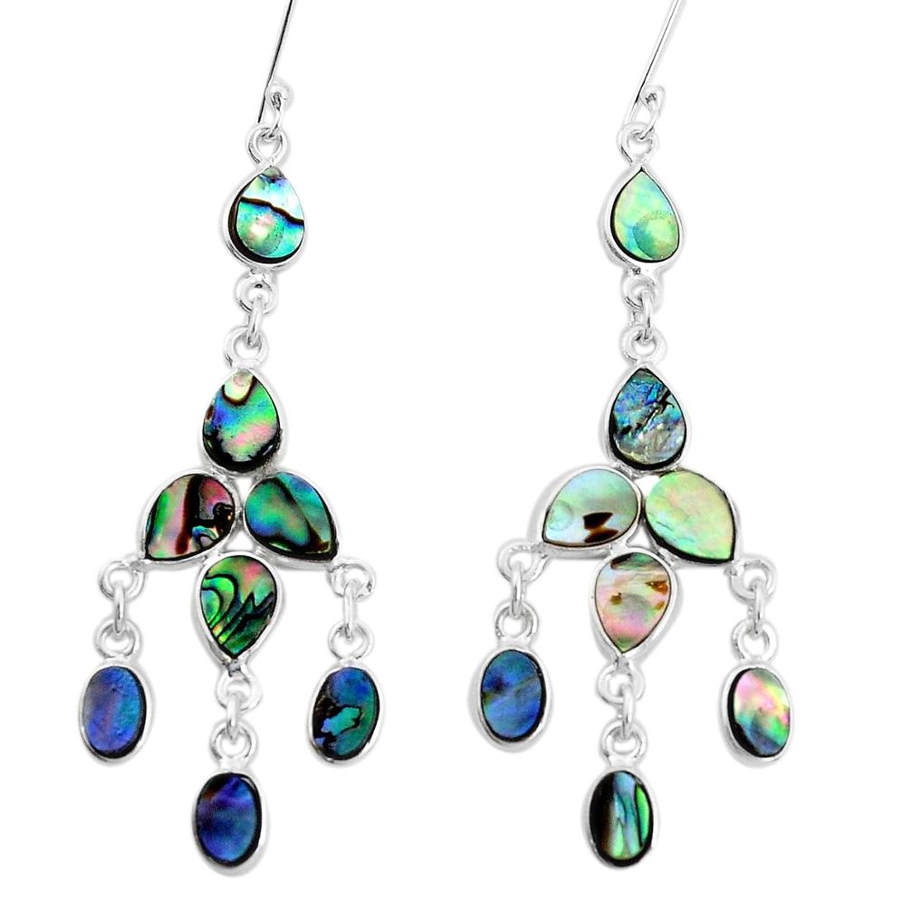 14.47cts natural green abalone paua seashell silver chandelier earrings p31075
