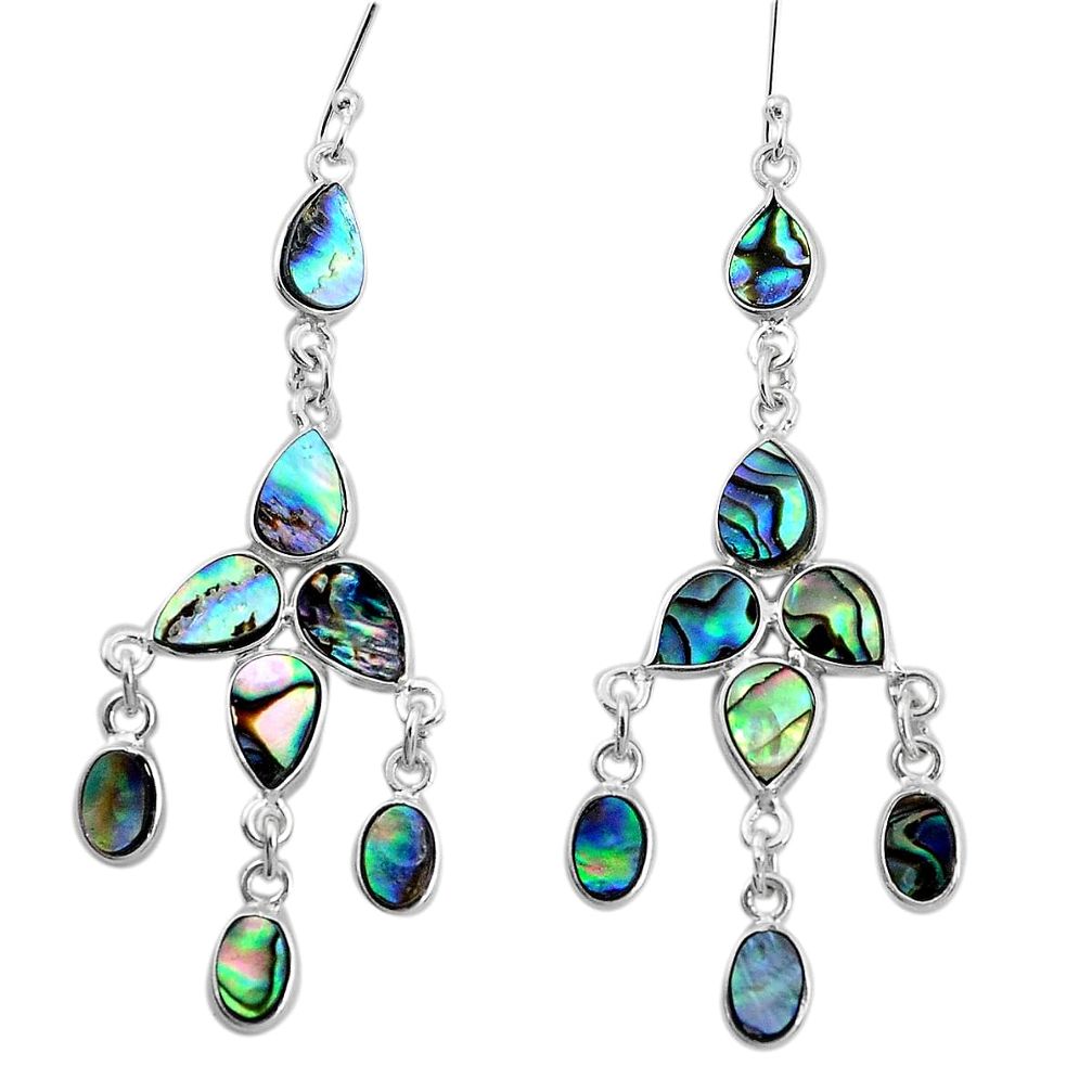 14.42cts natural green abalone paua seashell silver chandelier earrings p31077