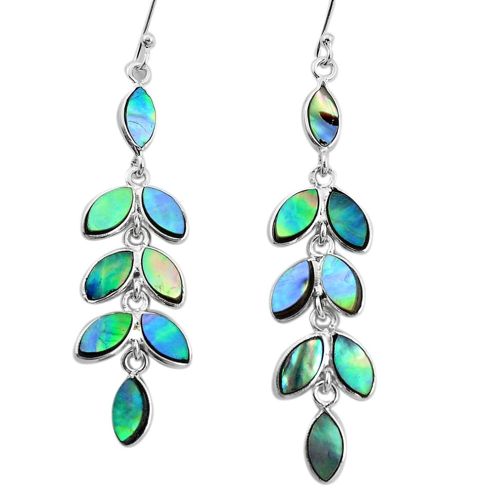 12.06cts natural green abalone paua seashell silver chandelier earrings p31088