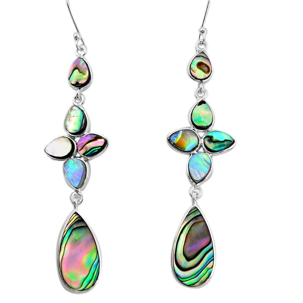 14.14cts natural abalone paua seashell 925 silver chandelier earrings p31090