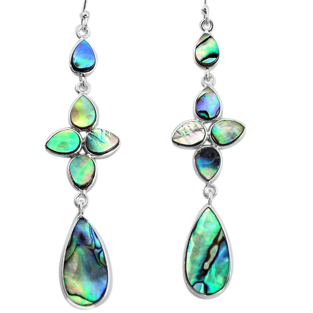 14.45cts natural green abalone paua seashell silver chandelier earrings p31091