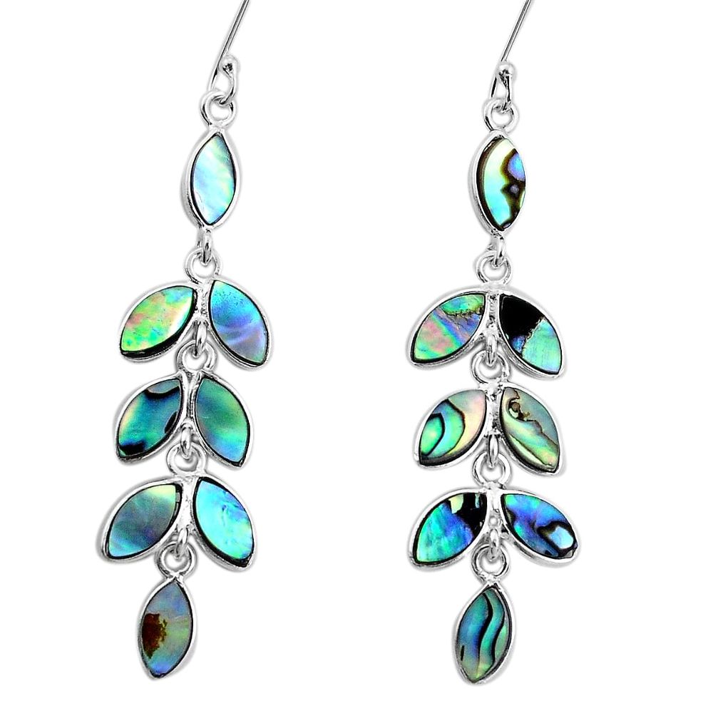 12.96cts natural green abalone paua seashell silver chandelier earrings p31094