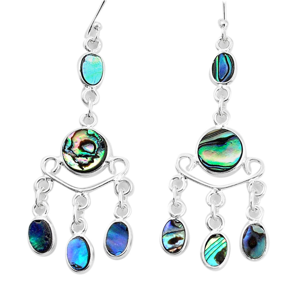 10.39cts natural abalone paua seashell 925 silver chandelier earrings p31130