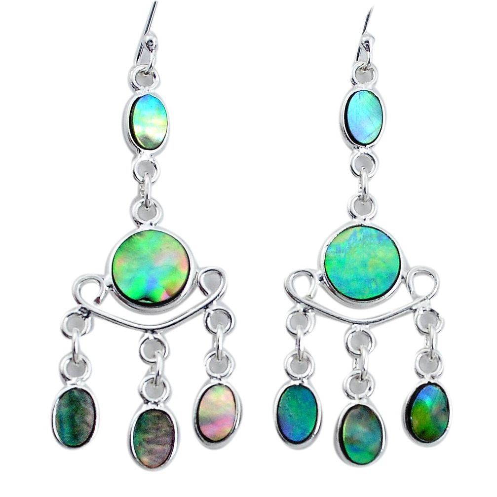 10.31cts natural green abalone paua seashell silver chandelier earrings p31152