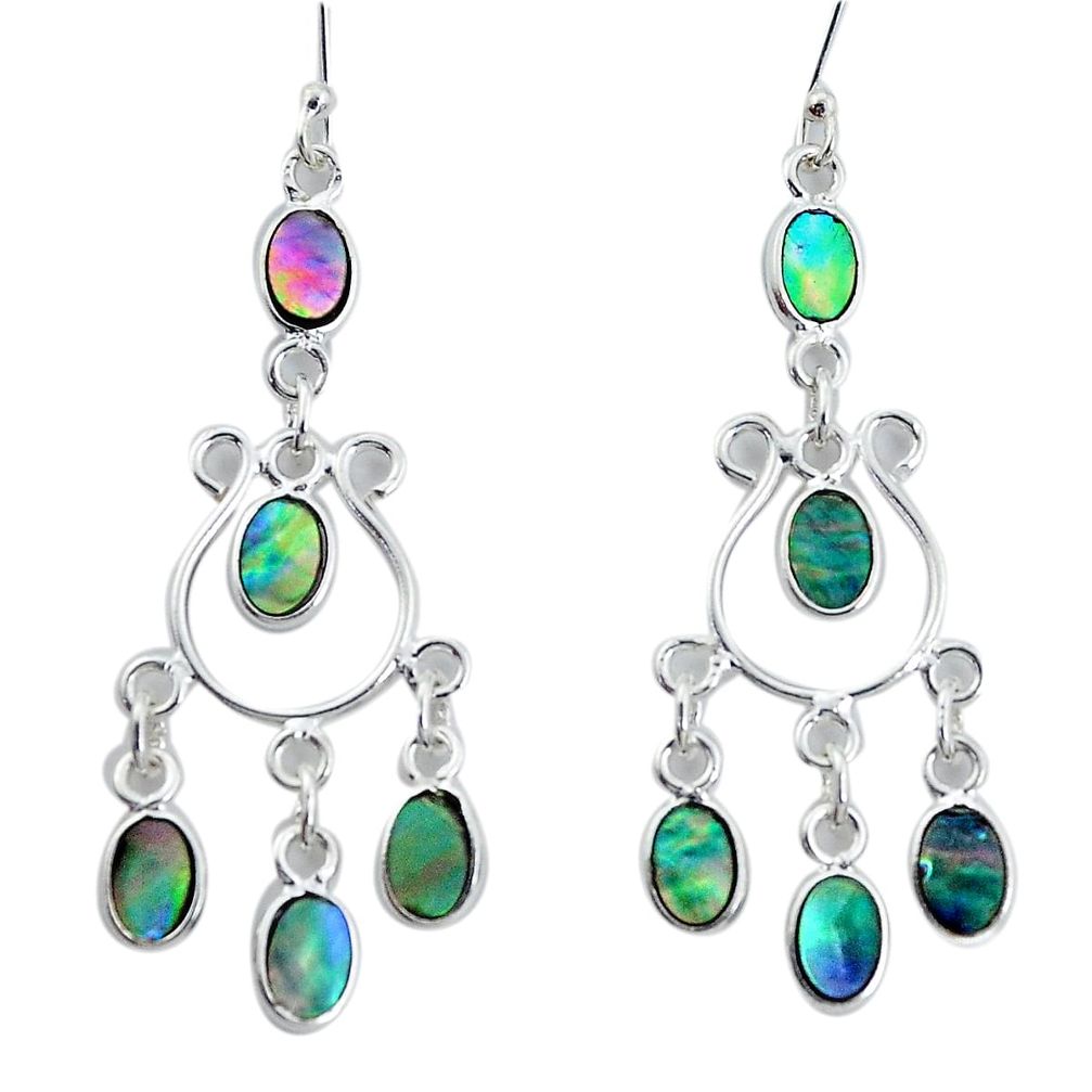 8.44cts natural green abalone paua seashell silver chandelier earrings p31153