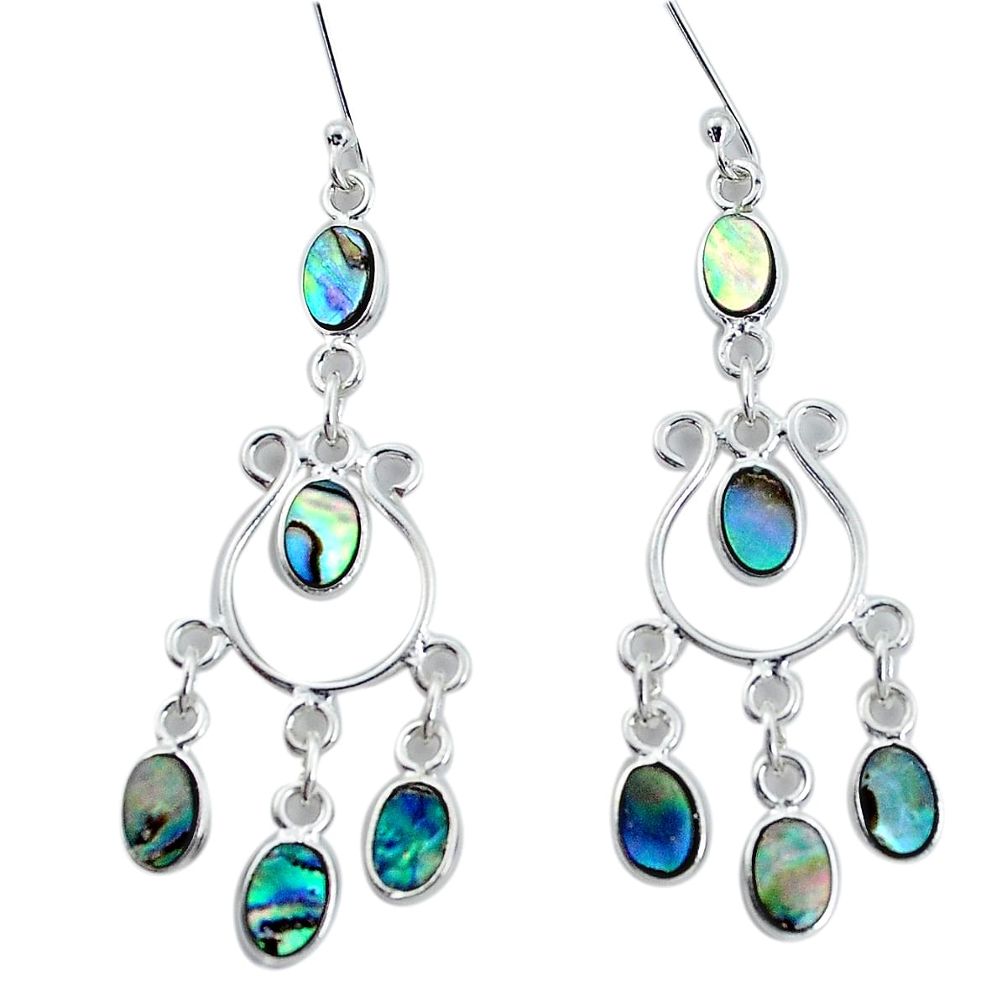 9.05cts natural green abalone paua seashell silver chandelier earrings p31154