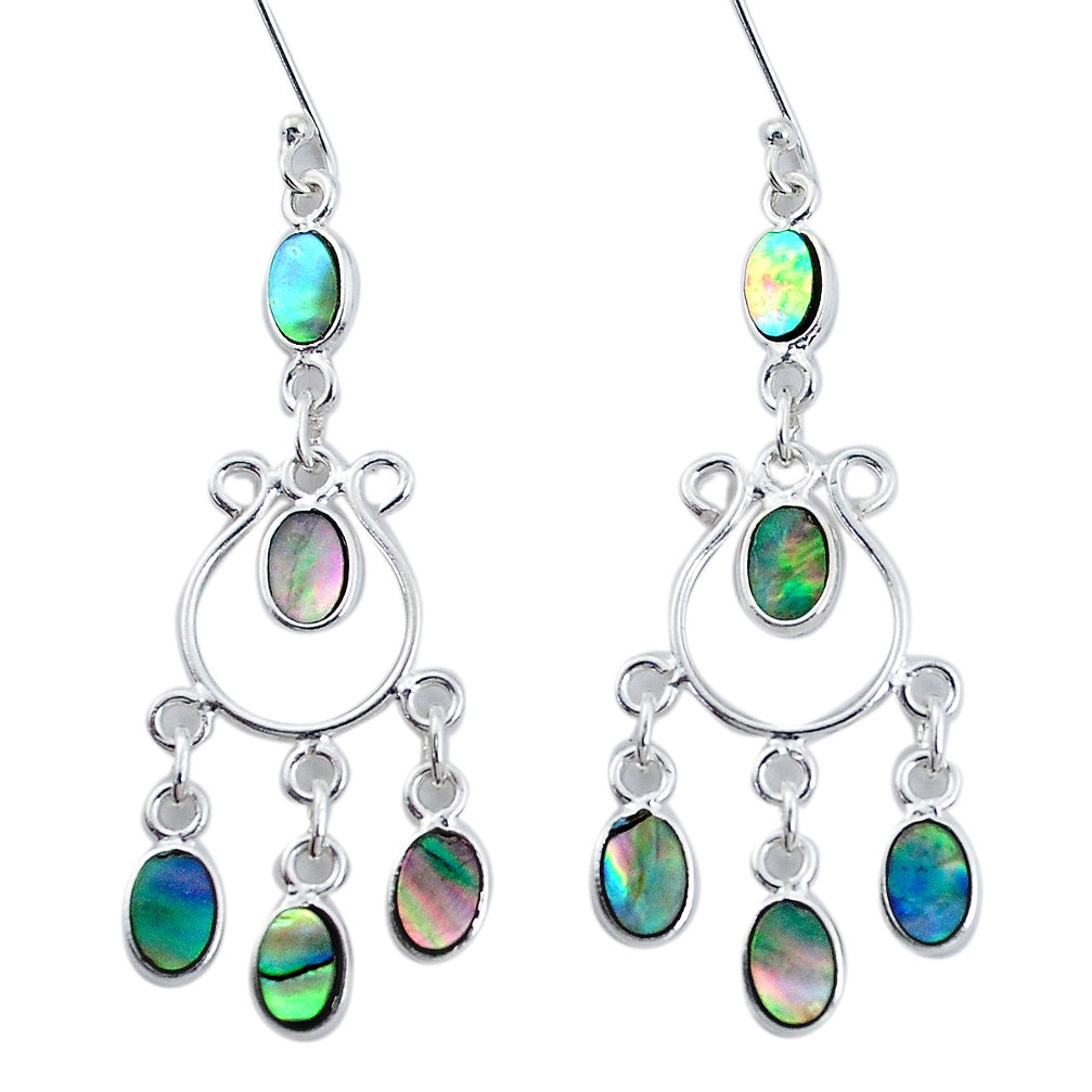 8.73cts natural green abalone paua seashell silver chandelier earrings p31155