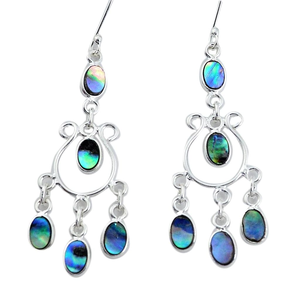 8.77cts natural green abalone paua seashell silver chandelier earrings p31160