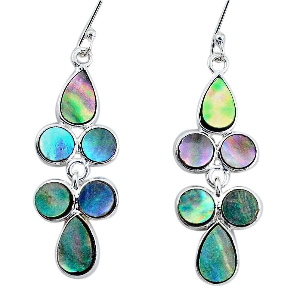 8.56cts natural green abalone paua seashell silver chandelier earrings p31167