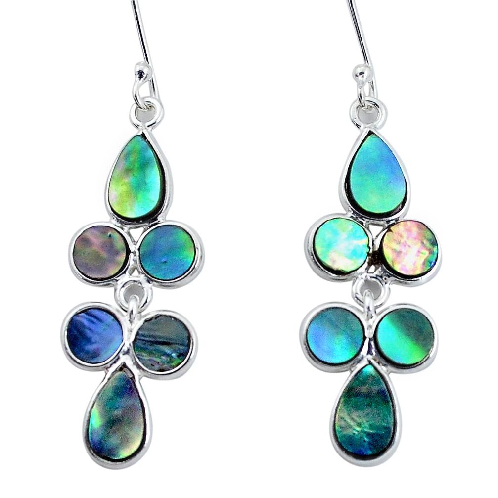 7.66cts natural green abalone paua seashell silver chandelier earrings p31179
