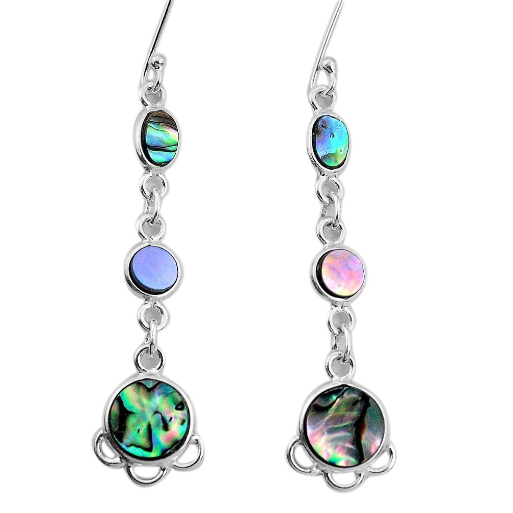 7.93cts natural green abalone paua seashell 925 silver dangle earrings p31183