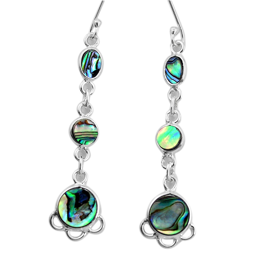 8.34cts natural green abalone paua seashell 925 silver dangle earrings p31188