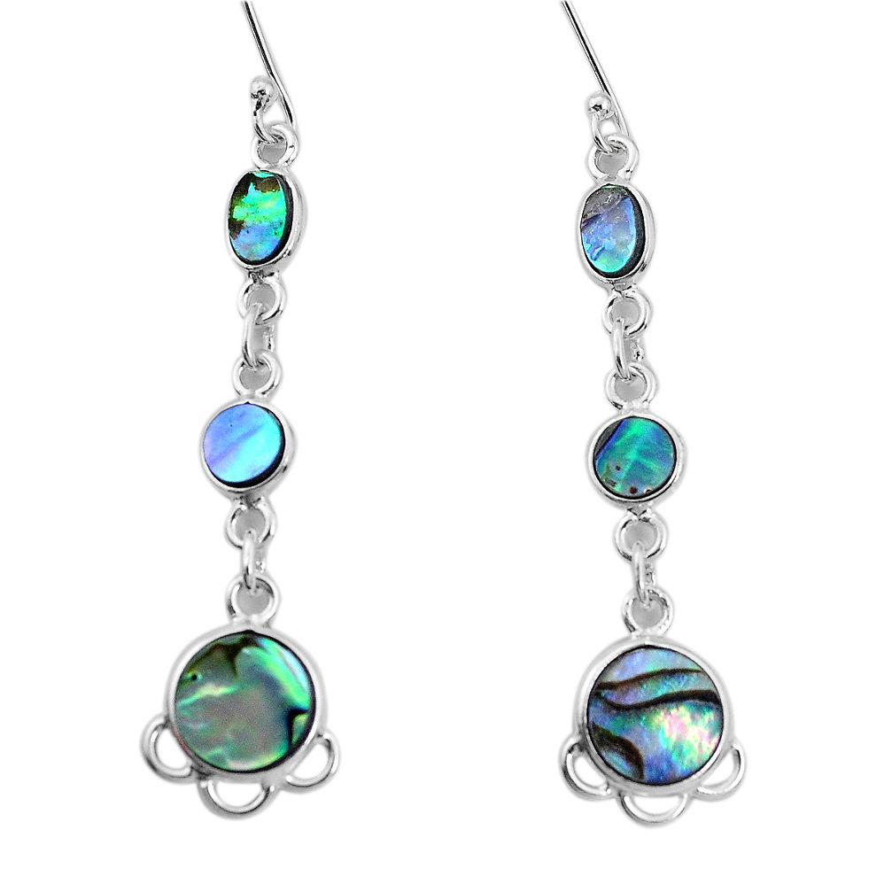 8.73cts natural green abalone paua seashell 925 silver dangle earrings p31191