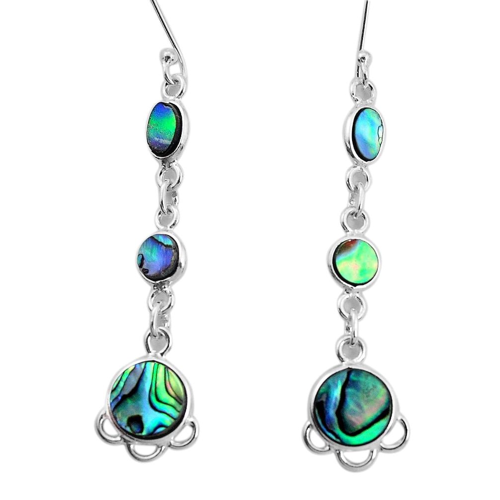 8.34cts natural green abalone paua seashell 925 silver dangle earrings p31200