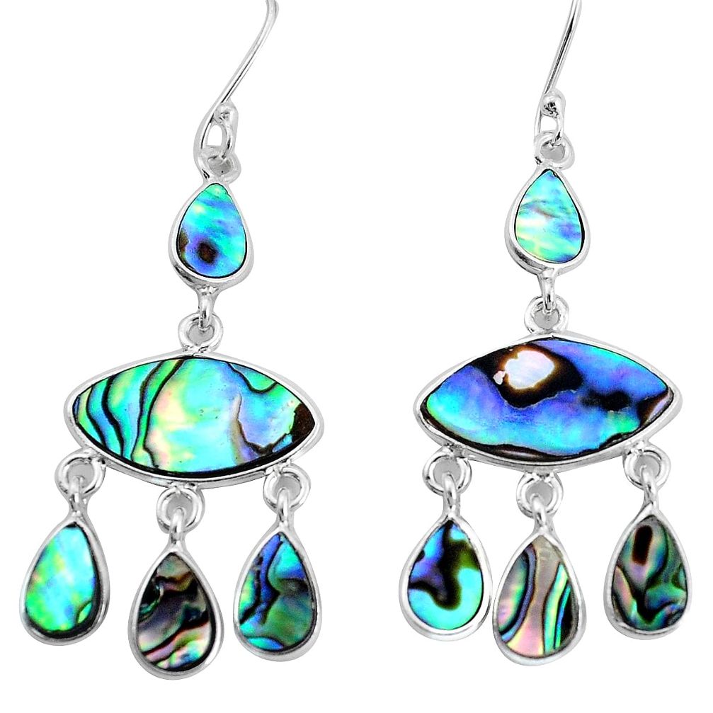 15.08cts natural abalone paua seashell 925 silver chandelier earrings p31203