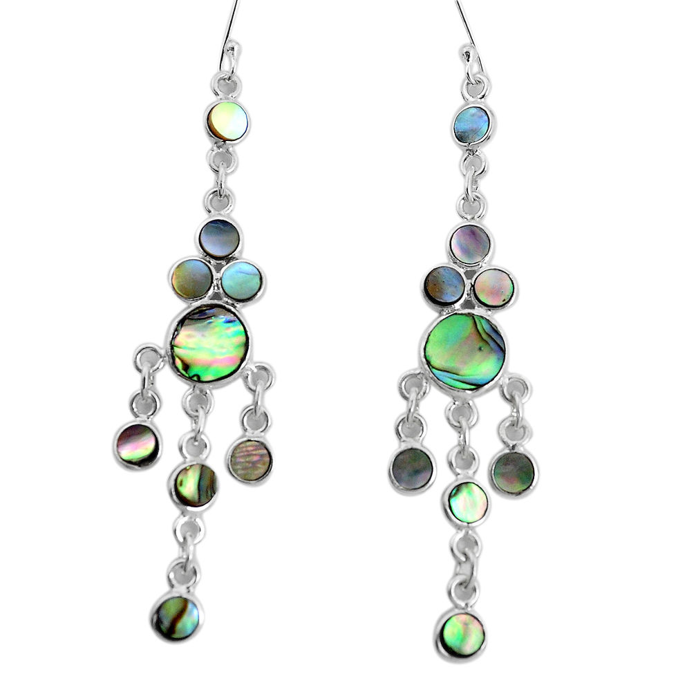 14.43cts natural green abalone paua seashell silver chandelier earrings p31206