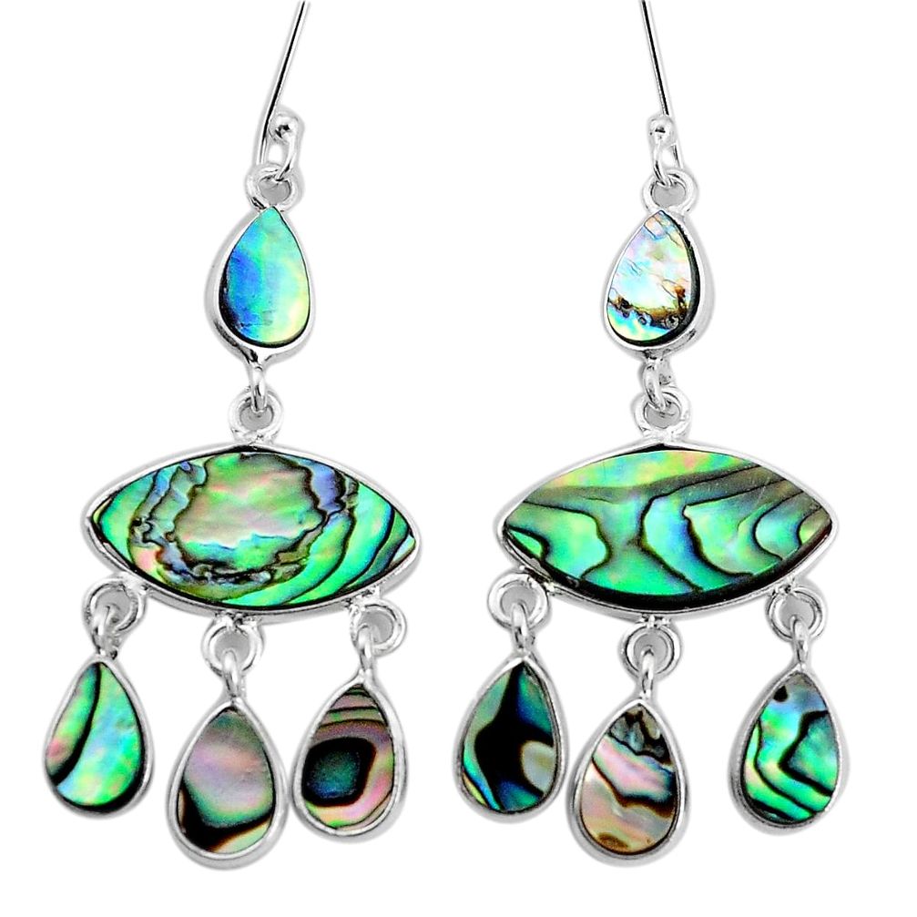 15.08cts natural green abalone paua seashell silver chandelier earrings p31211