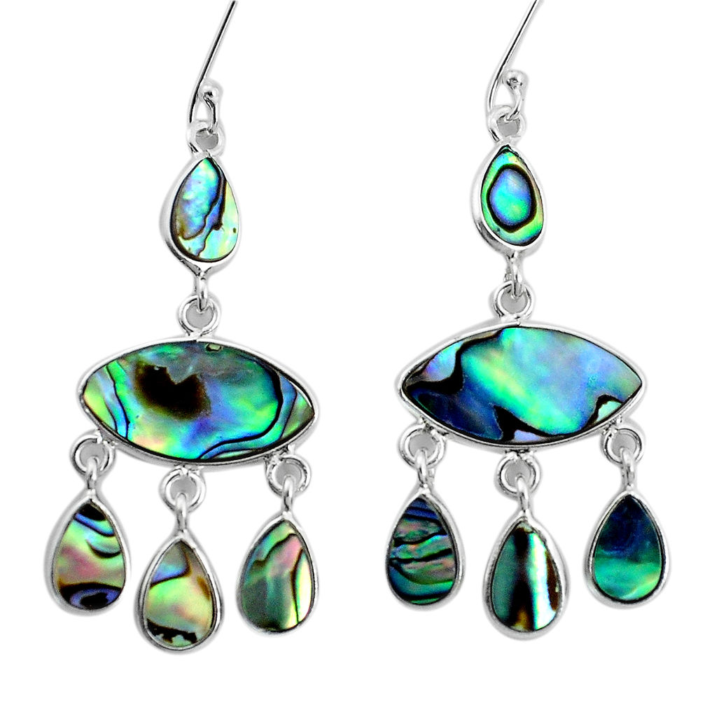 15.22cts natural green abalone paua seashell silver chandelier earrings p31216