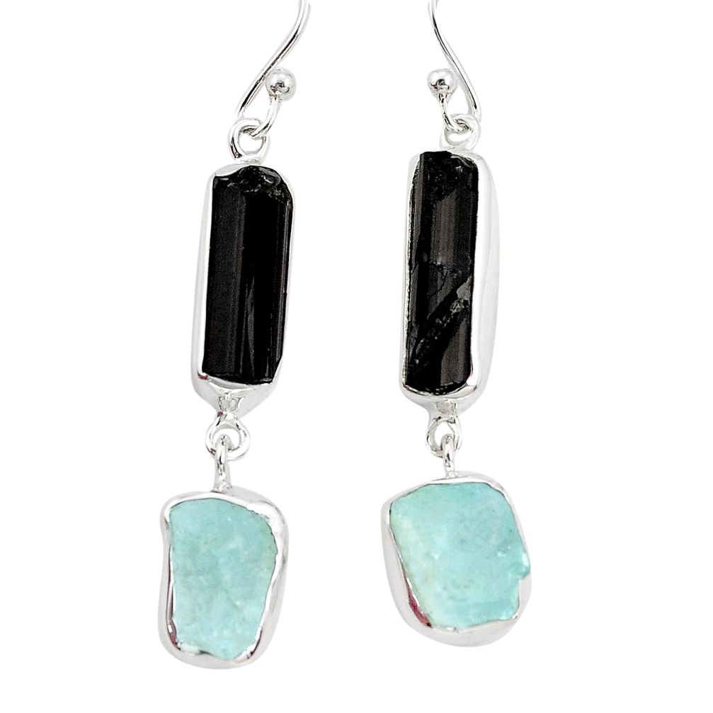 16.15cts natural black tourmaline rough 925 silver dangle earrings p31465