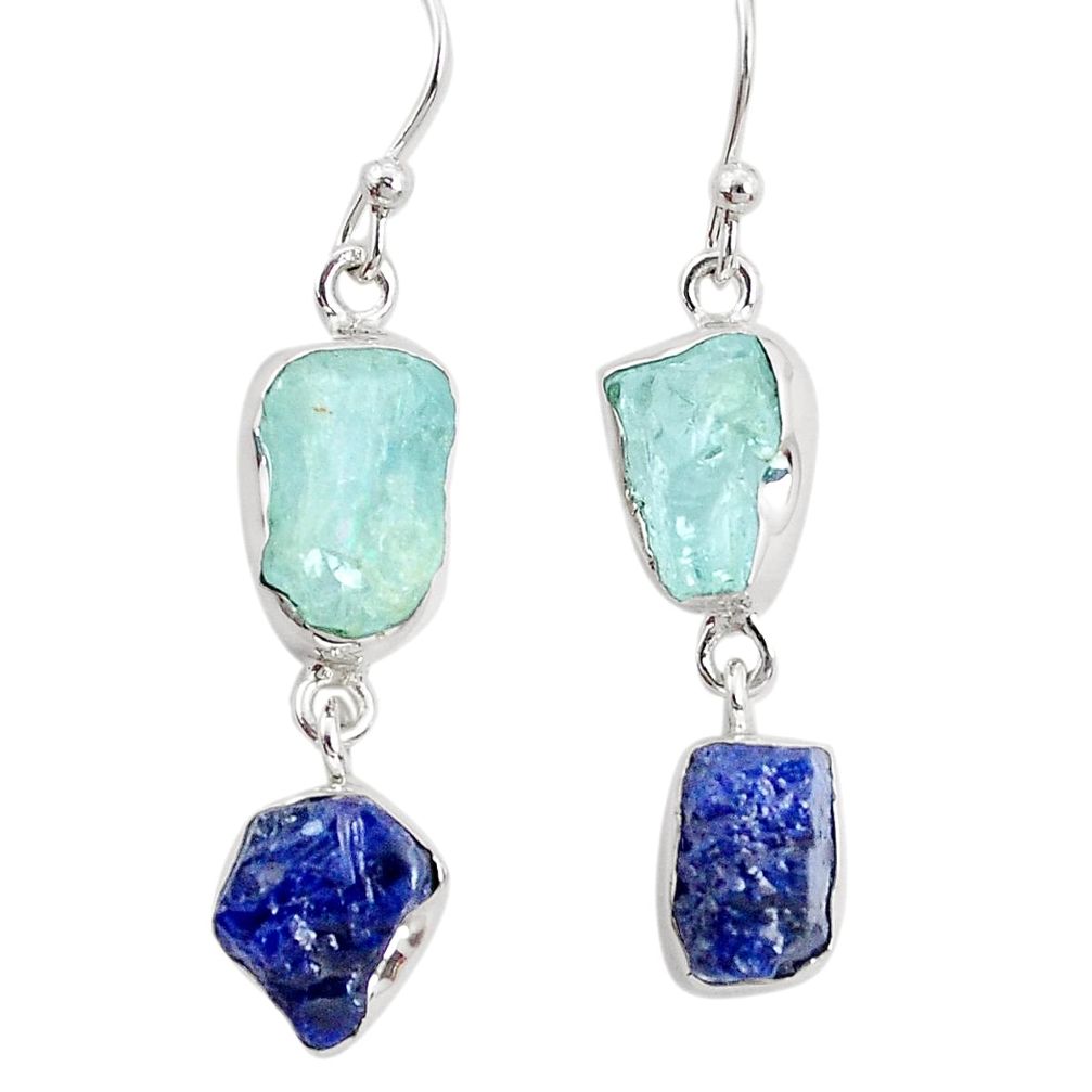 925 silver 14.40cts natural sapphire rough aquamarine rough earrings p31485