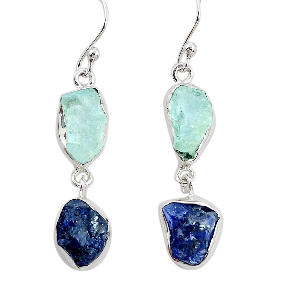 13.87cts natural blue sapphire rough aquamarine rough 925 silver earrings p31495