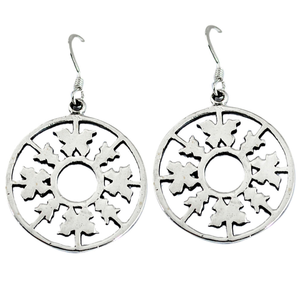 Indonesian bali style solid 925 silver dangle snowflake earrings jewelry p3937