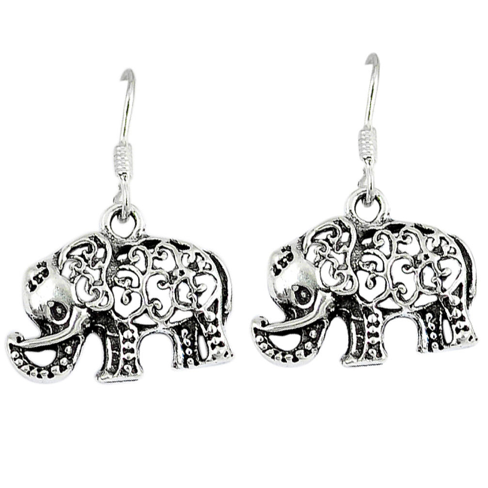 Indonesian bali style solid 925 sterling silver elephant earrings jewelry p4013