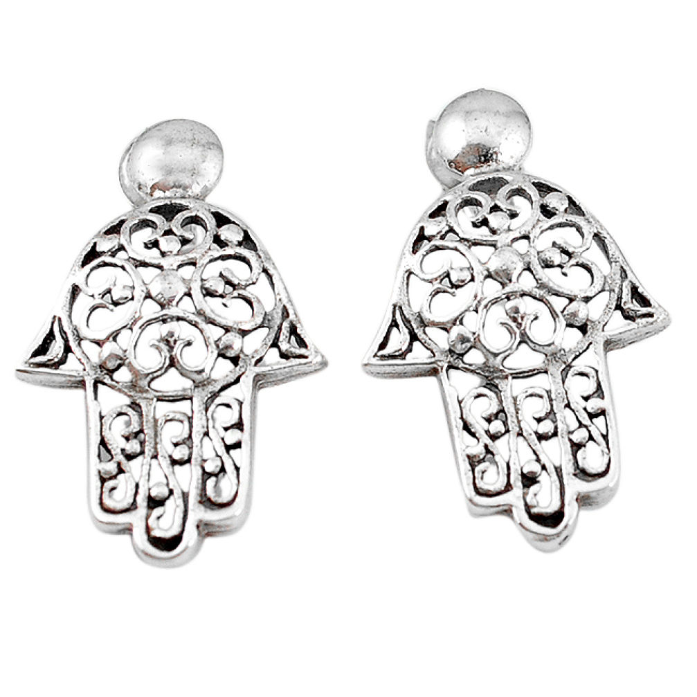 4.18gms indonesian bali style solid 925 silver hand of god hamsa earrings p4331