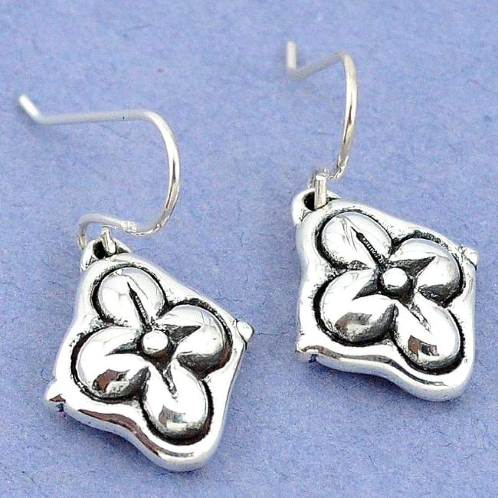 2.03gms indonesian bali style solid 925 sterling silver dangle earrings p4354
