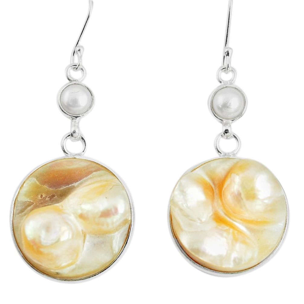 41.70cts natural white pearl pearl 925 sterling silver dangle earrings p5442