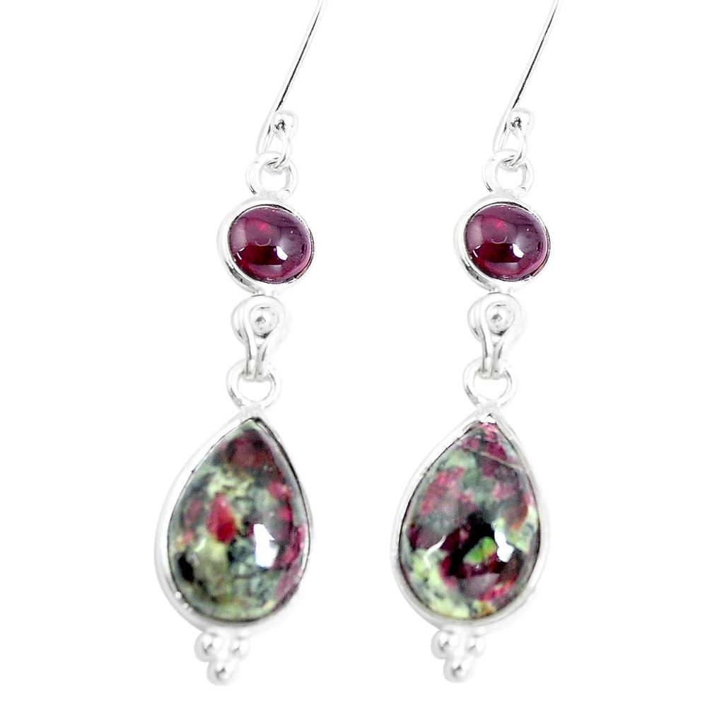 14.91cts natural pink eudialyte garnet 925 sterling silver dangle earrings p5471