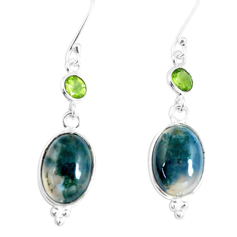 12.99cts natural green moss agate peridot 925 silver dangle earrings p5472