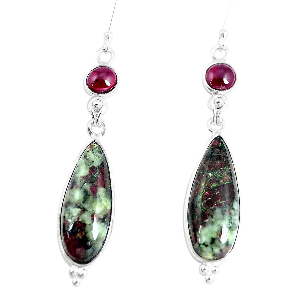20.40cts natural pink eudialyte garnet 925 sterling silver dangle earrings p5473