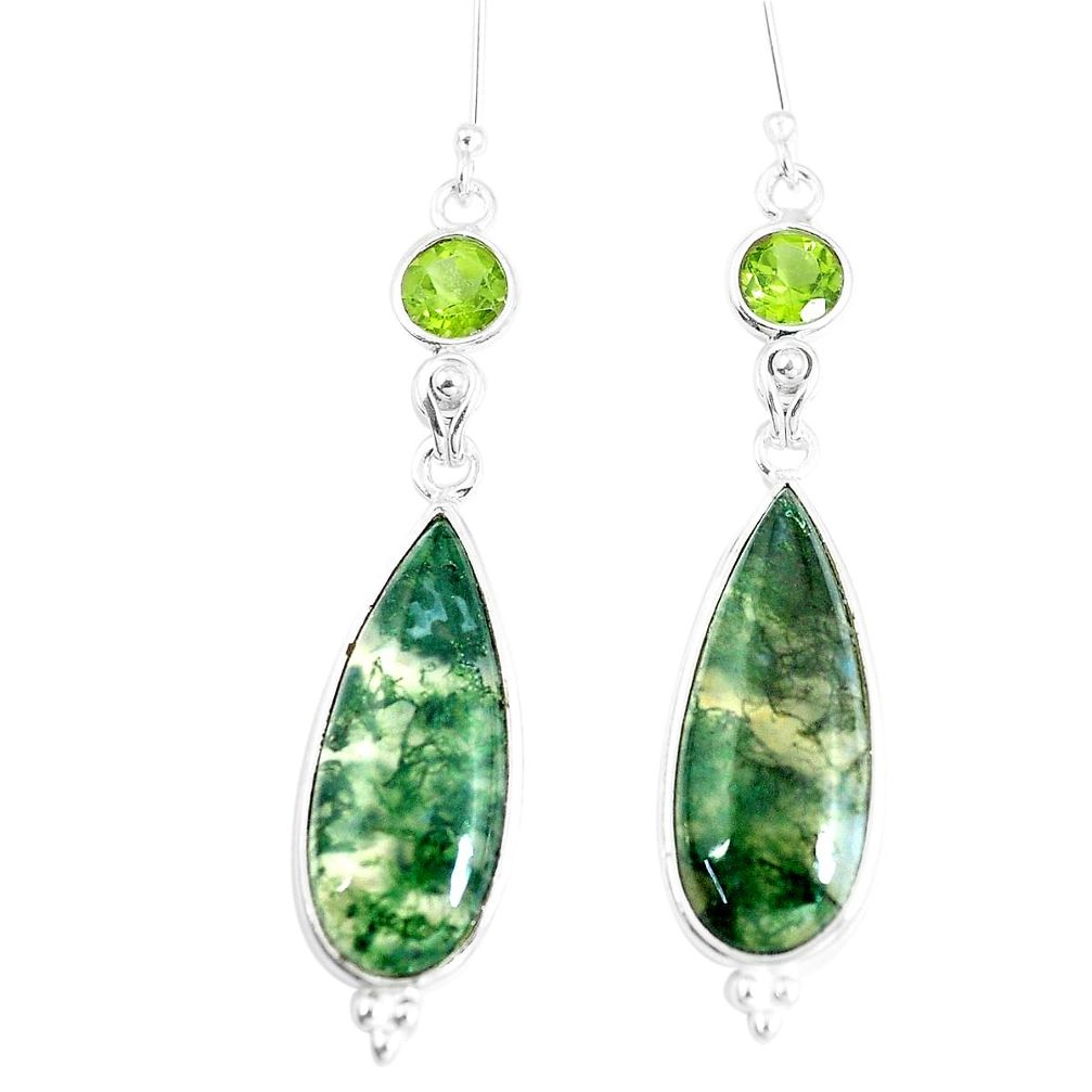 925 silver 19.09cts natural green moss agate peridot dangle earrings p5474