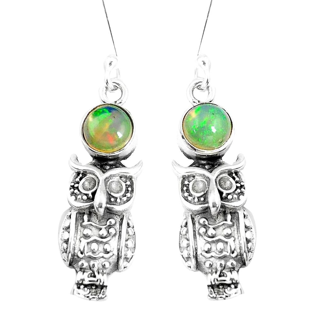 925 silver 2.60cts natural multi color ethiopian opal owl earrings jewelry p5500
