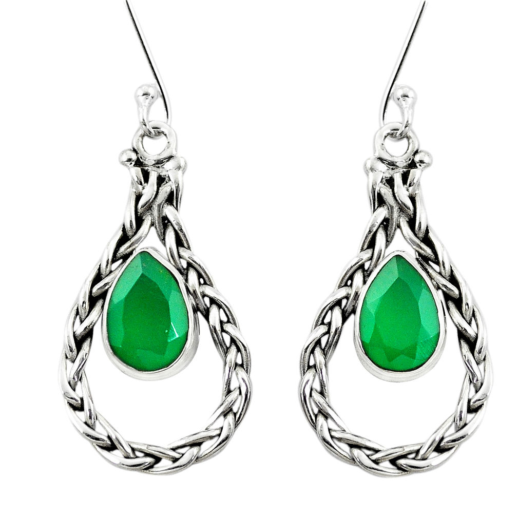 4.69cts natural green chalcedony 925 sterling silver dangle earrings p5787