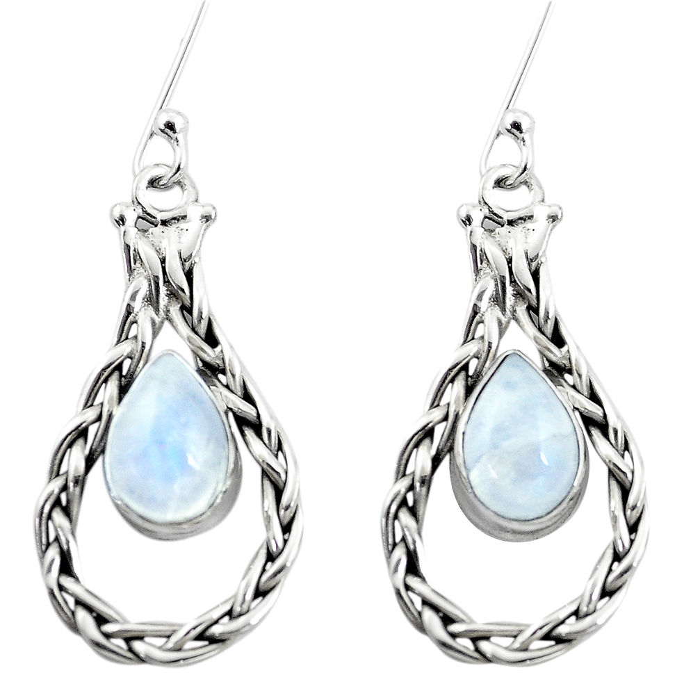 5.38cts natural rainbow moonstone 925 sterling silver dangle earrings p5800